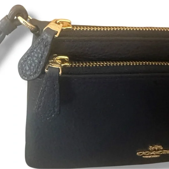 Coach Midnight Pebbled Leather Double-Zip Wristlet | Gold Hardware NWT $198 MSRP - Picture 3 of 16